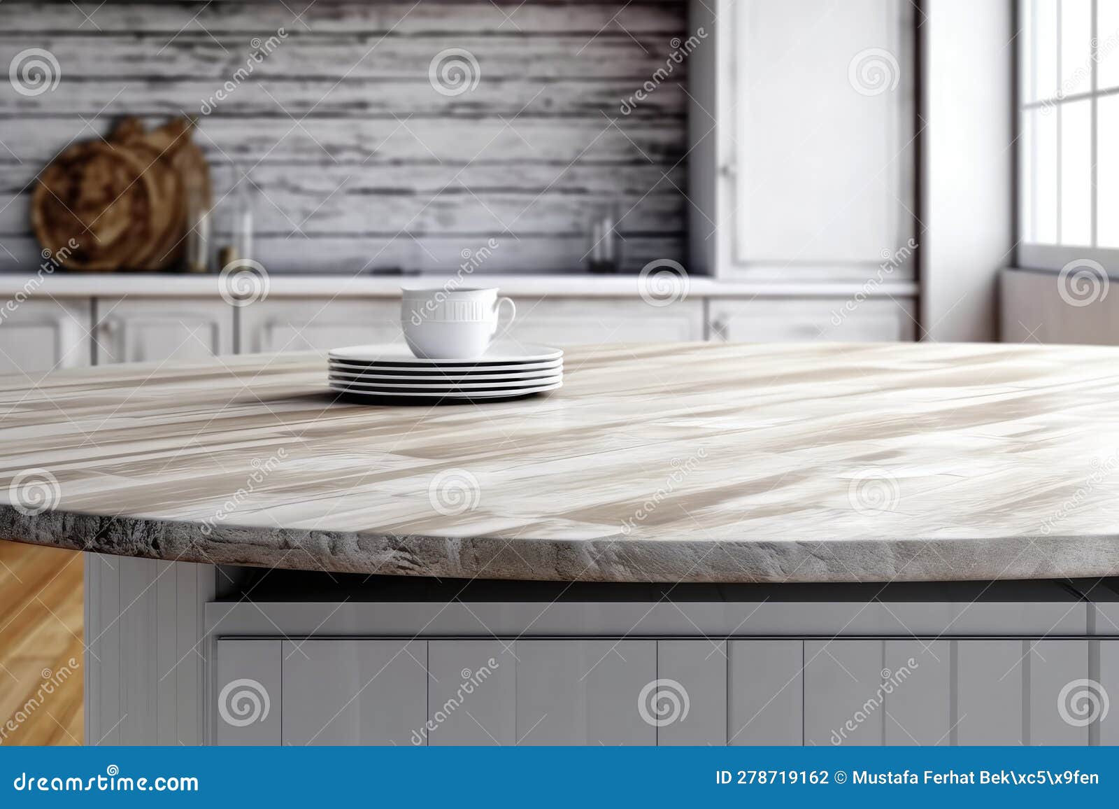 Kitchen Table Top Blank Blurred Photo. Generative AI Stock Illustration
