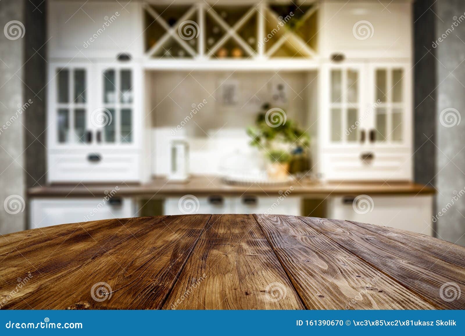 Kitchen Table Top With Empty Space For You Products Or Decoration And Blurred Kitchen Furniture Background Stock Photo Image Of Dining