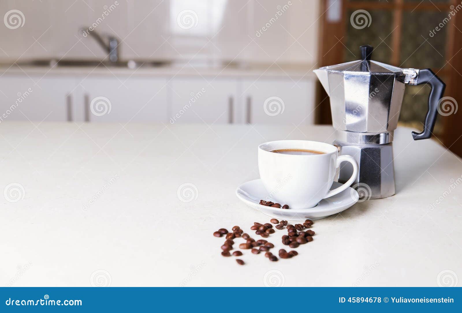 Kitchen Tabletop and Morning Coffee Stock Photo Image of display