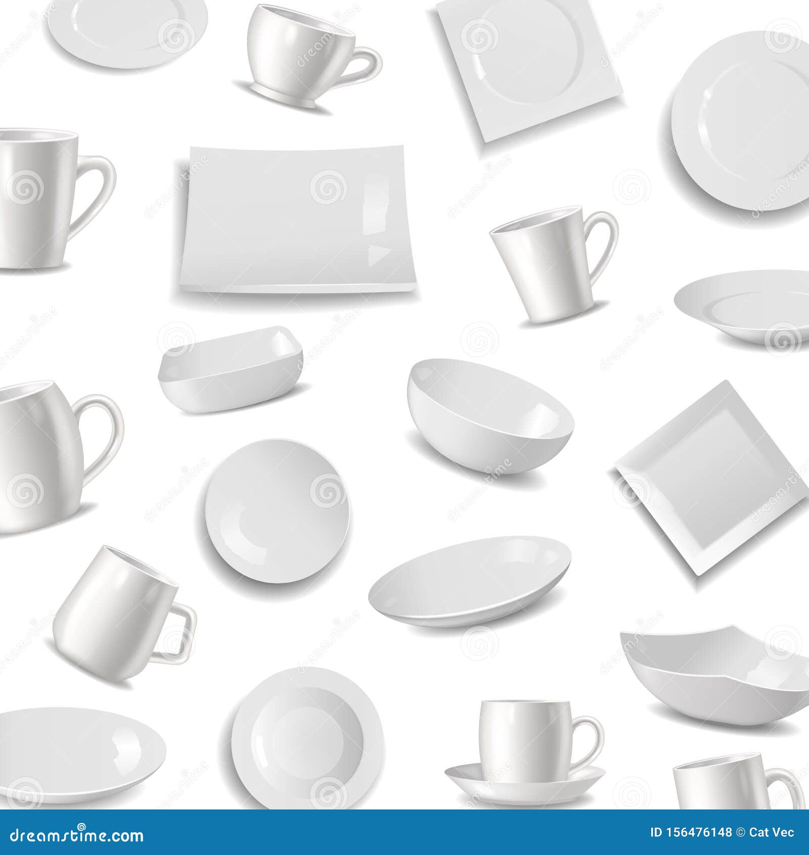 Kitchen Tableware Items Pattern, Vector Illustration. Ceramic Utensils