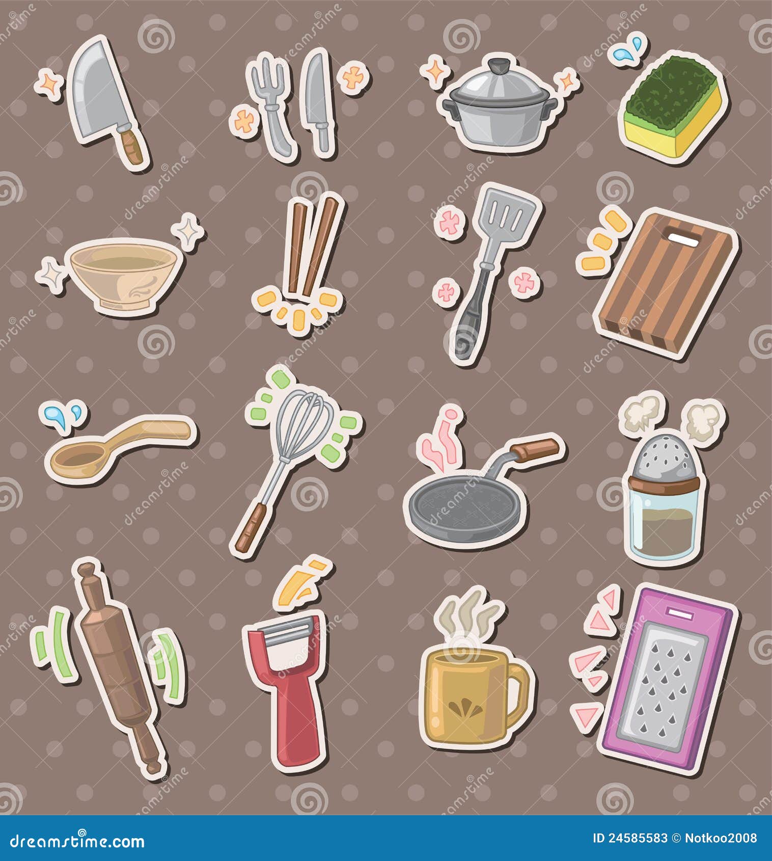 Kitchen tool stickers stock vector. Illustration of bowl 24585583
