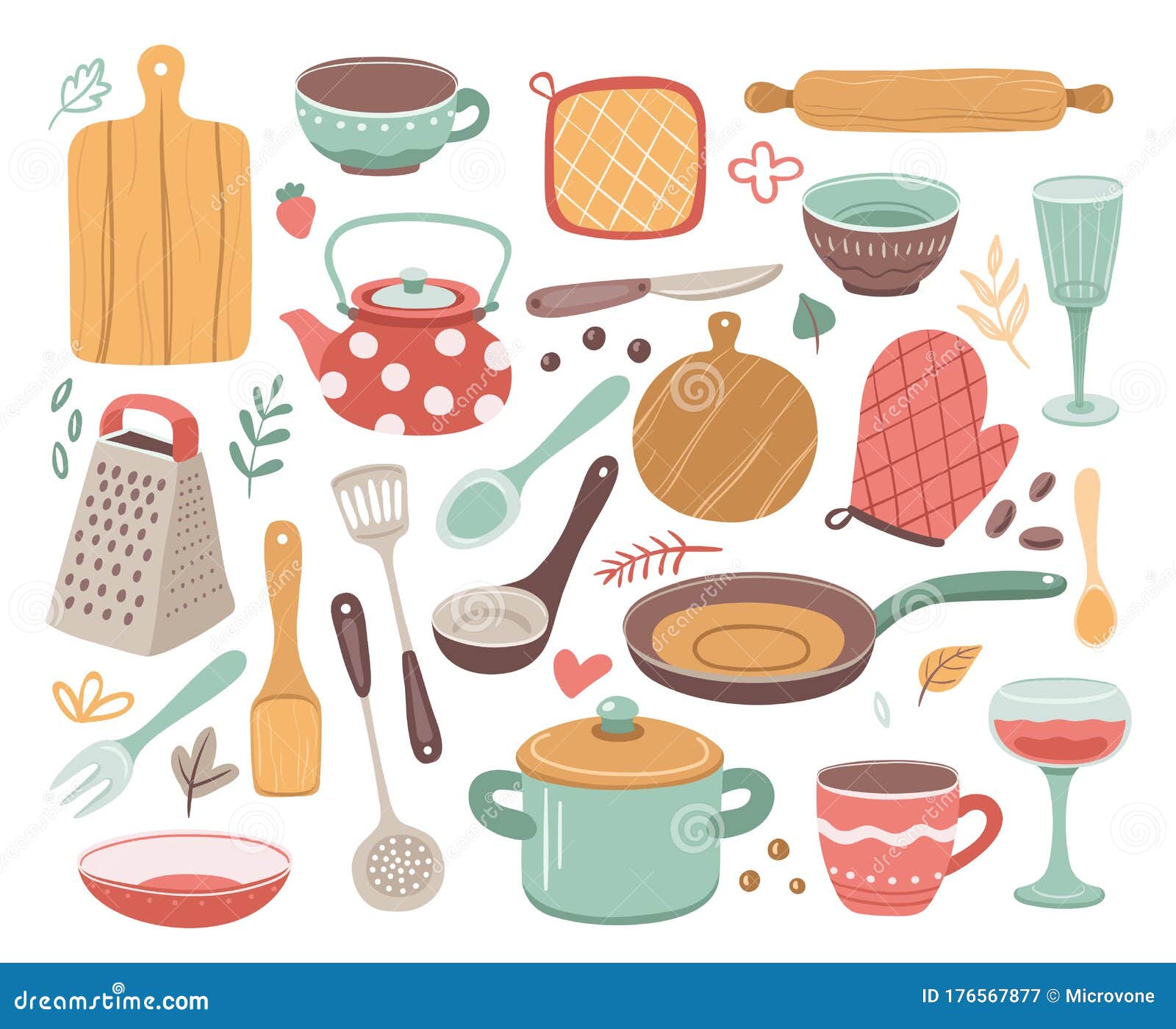 Kitchen Tools. Kitchenware, Cooking Baking Utensils. Doodle Ceramic