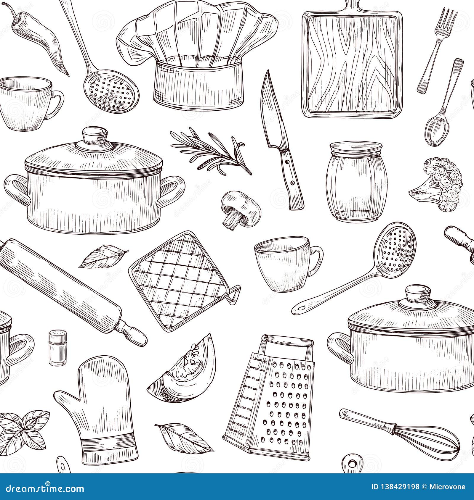 Drawing Kitchen Utensils, Doodle Kitchen Items