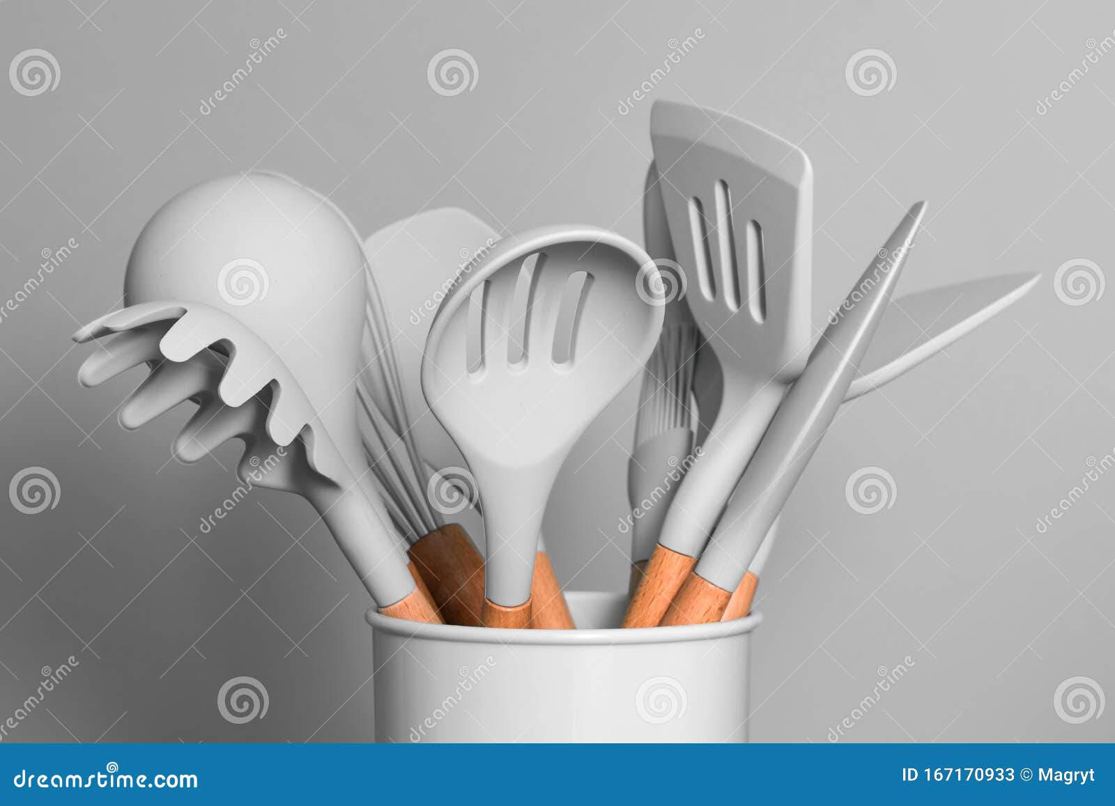 Kitchen Utensils Background with Copyspace, Home Kitchen Decor Concept, Kitchen  Tools, Rubber Accessories in Container. Restaurant Stock Image - Image of  food, country: 167170933