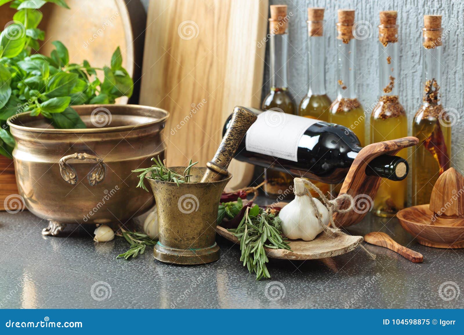 Kitchen Utensils with Bottles. Stock Image Image of cooking, diet