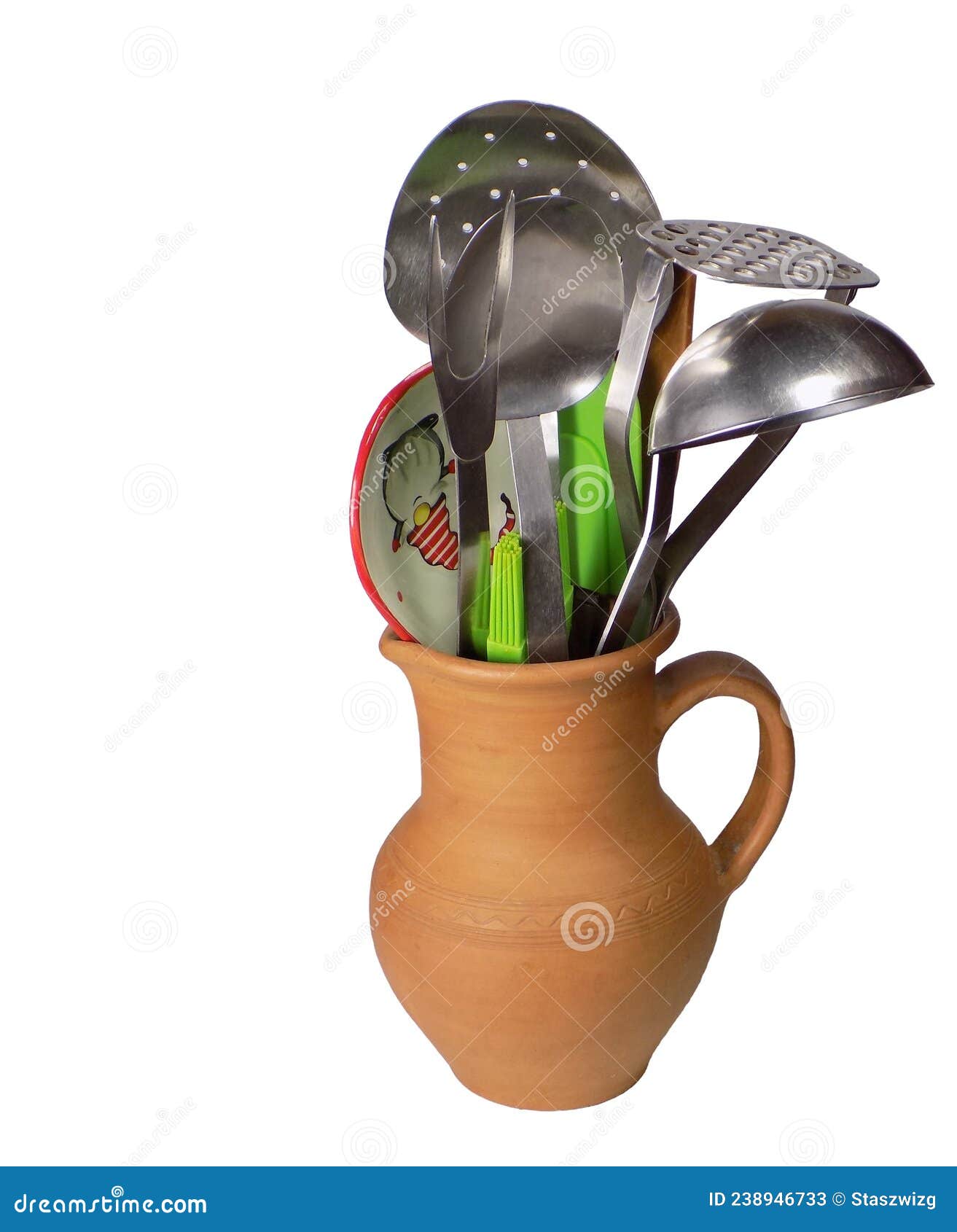 Kitchen Utensils in a Ceramic Jug Stock Image Image of spoon, dishes