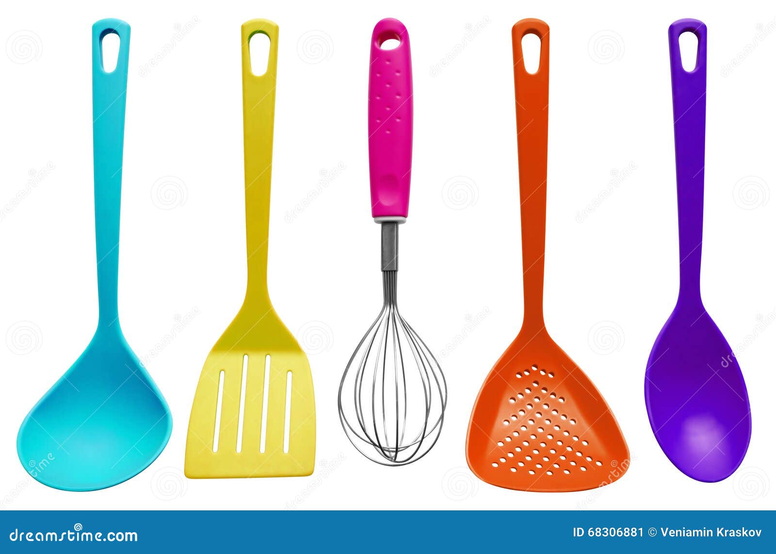 Kitchen Utensils Colorful Plastic Isolated White Clipping Path Included 68306881 