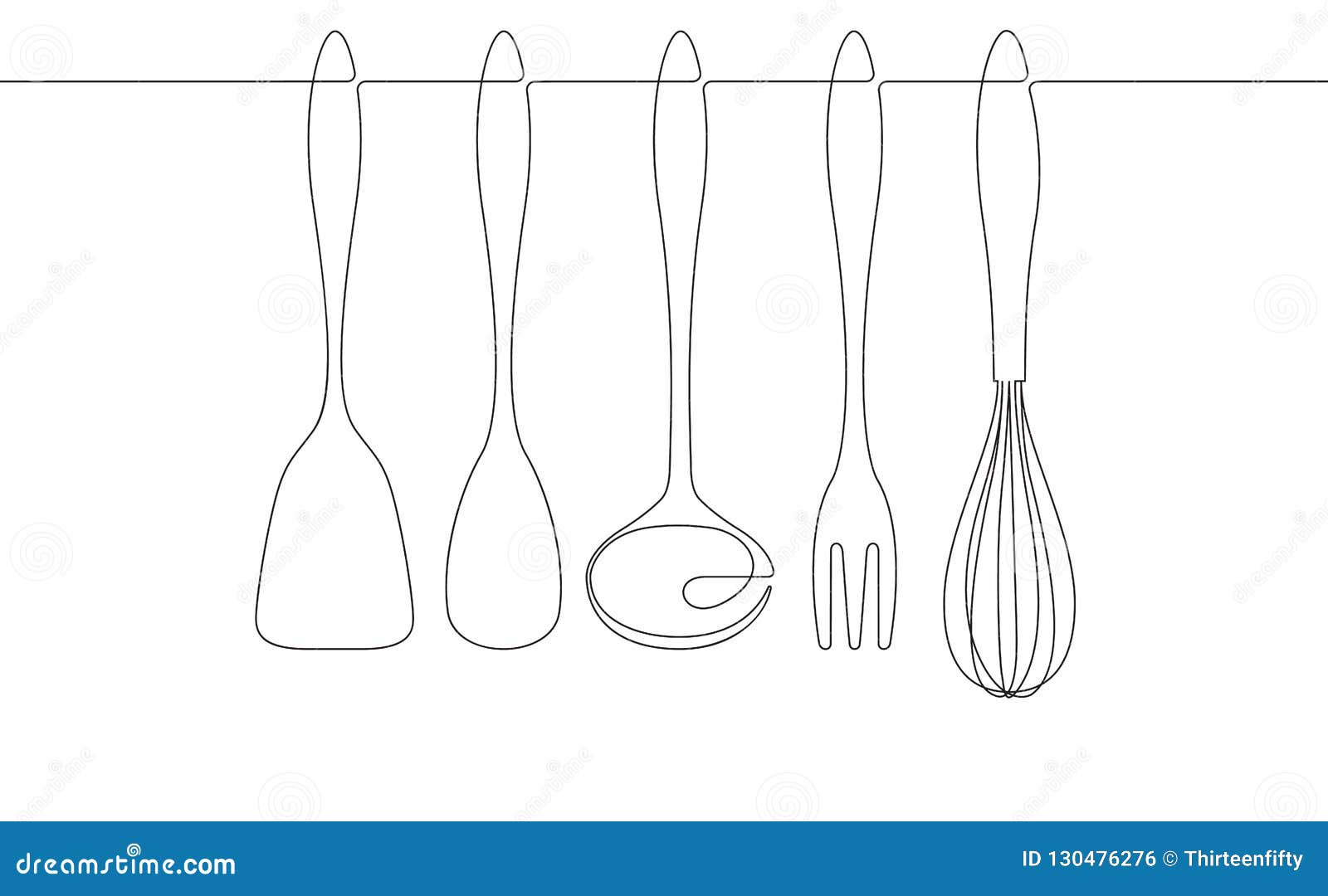 Kitchen Utensils Continuous Line Vector Graphic Stock Vector