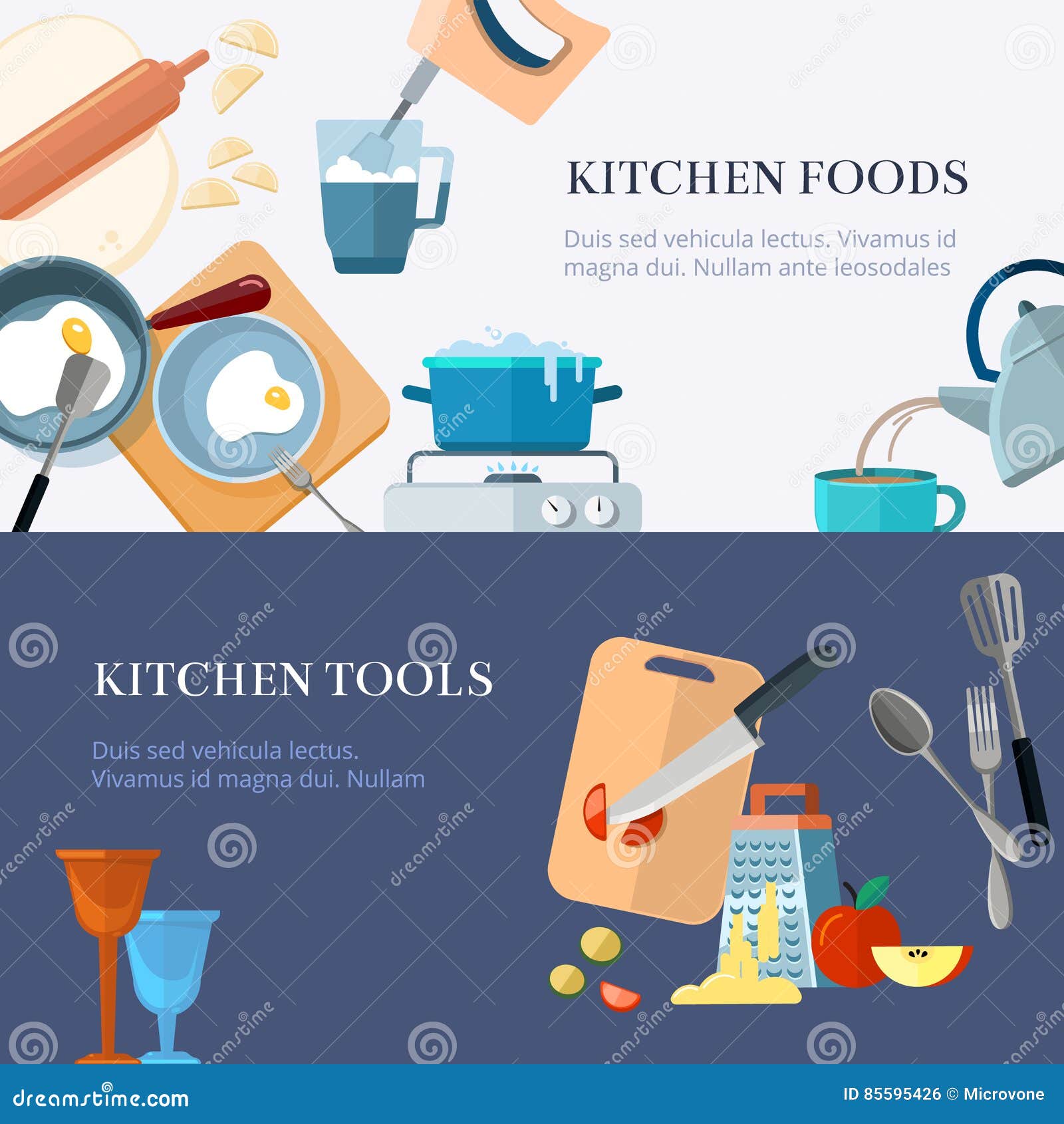 Kitchen Utensils, Cooking, Home Made Food, Kitchenware Vector Banners