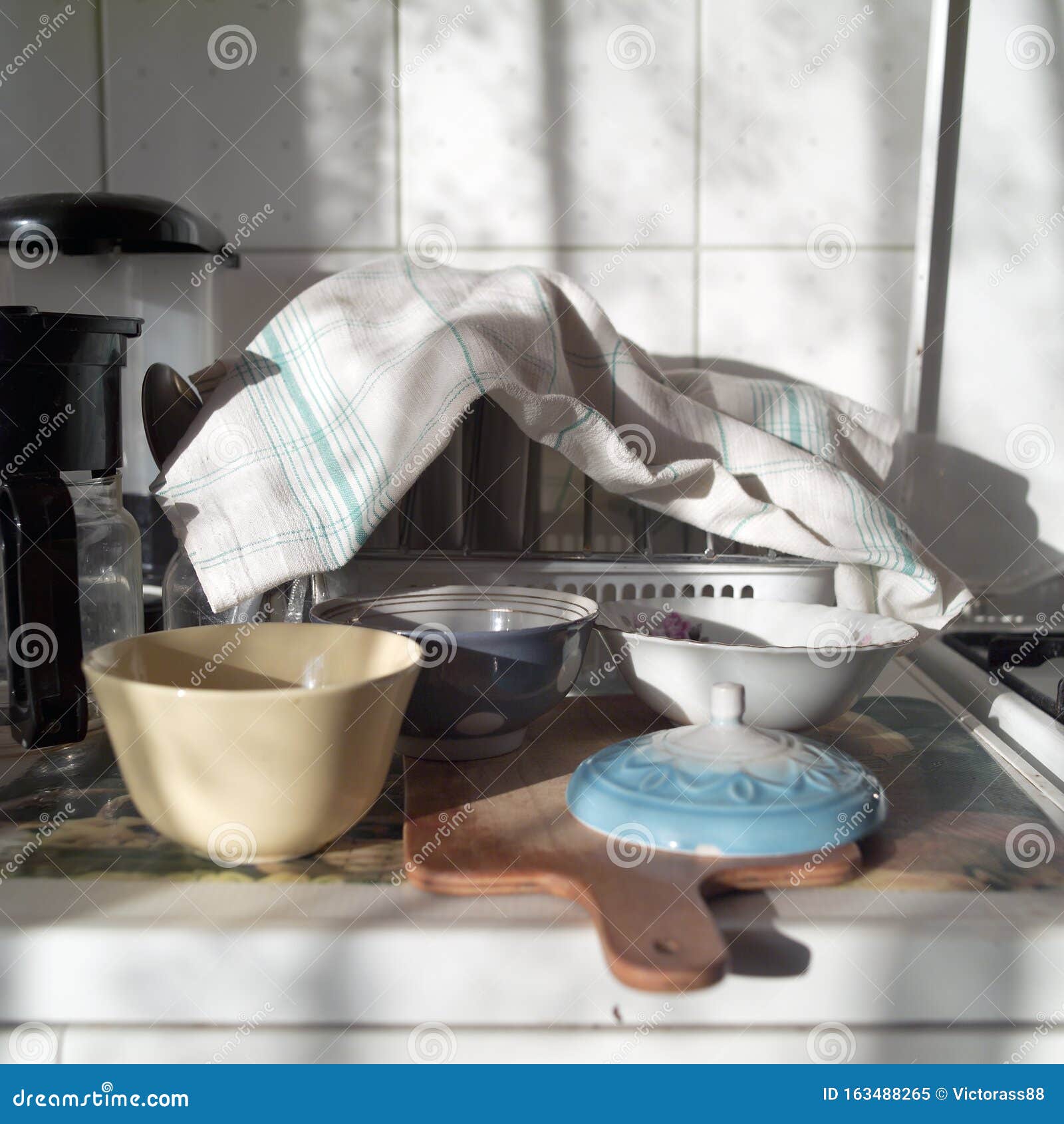 Kitchen Utensils Covered with Towel Stock Image Image of bright
