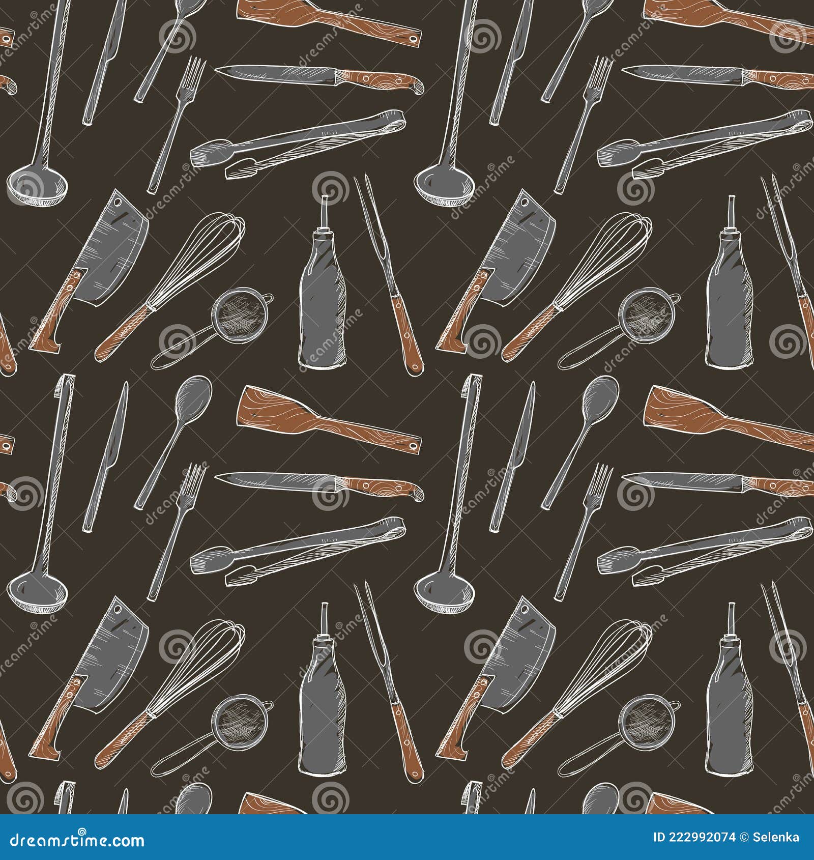 Kitchen Utensils Graphic Seamless Pattern Stock Vector Illustration