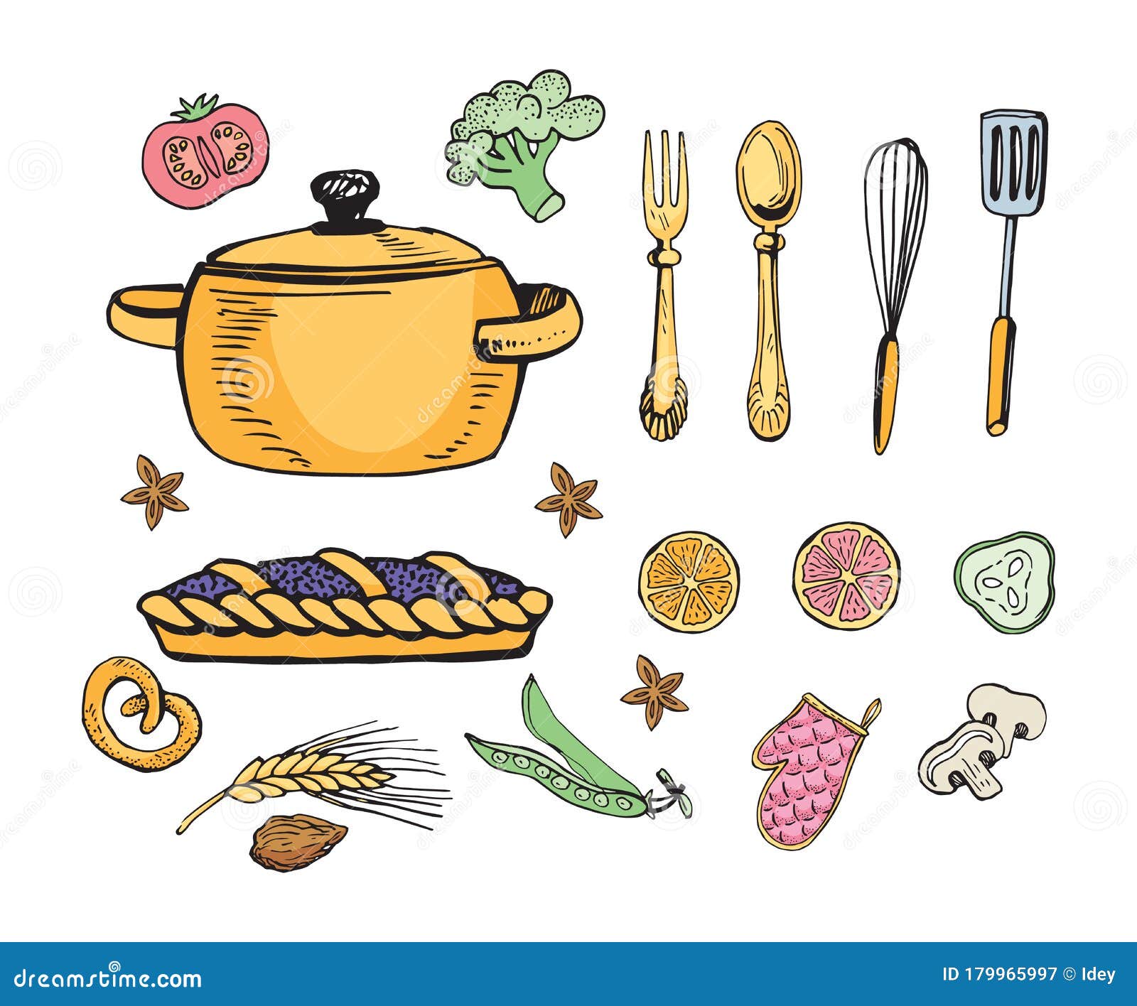 Sketch kitchen tools cooking utensils hand drawn vector image on