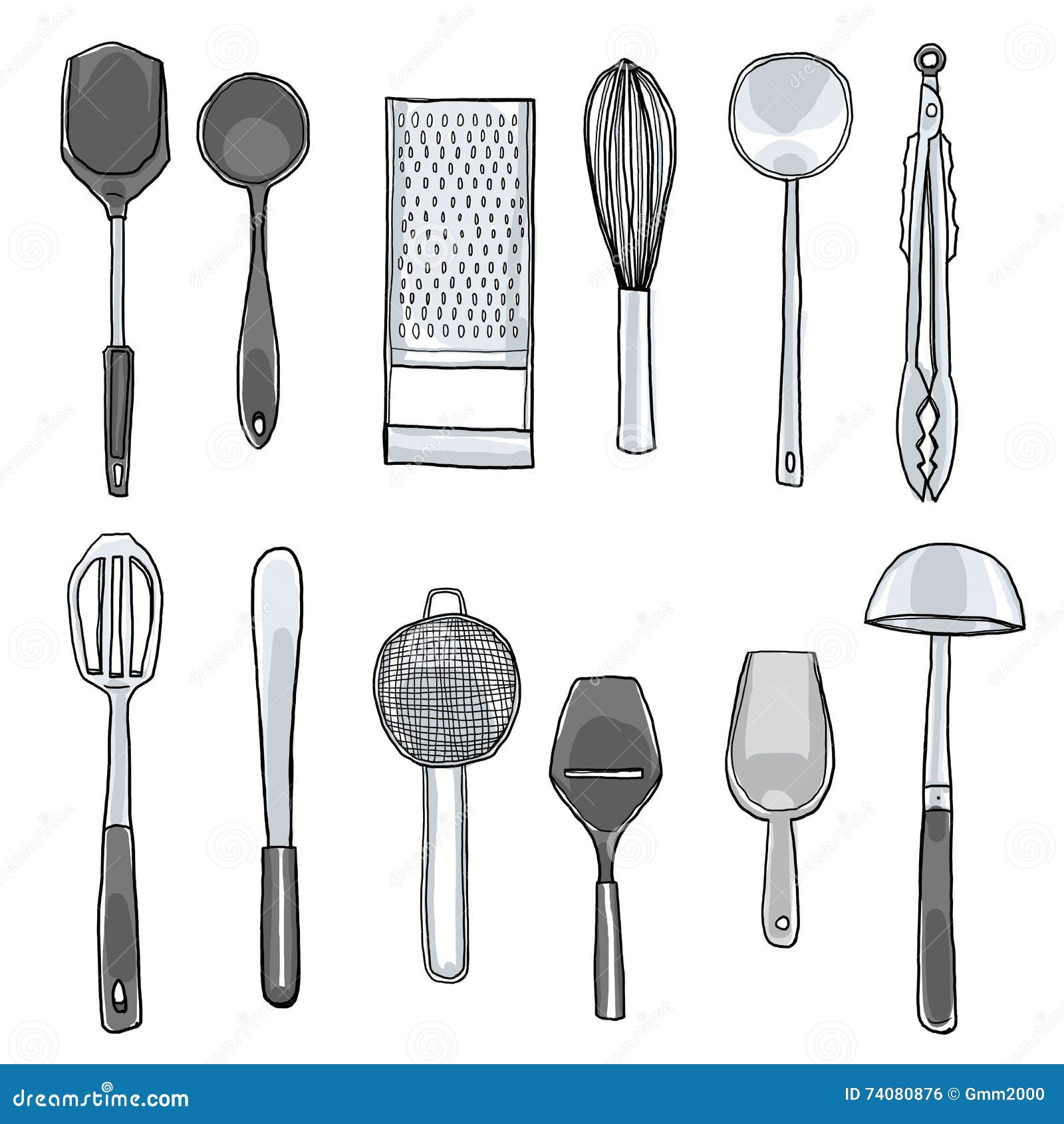 Kitchen Utensils Hand Drawn Cute Art Illustration Stock Illustration