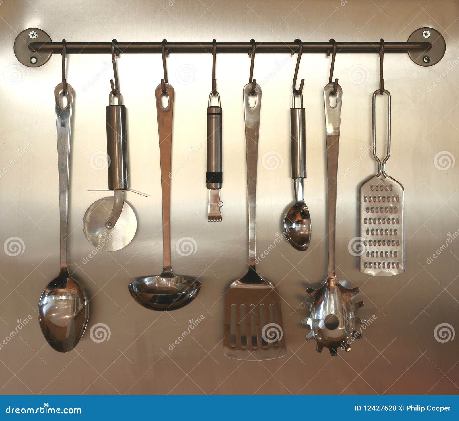 Kitchen Utensils Hanging On Wall Stock Photo Image Of Domestic