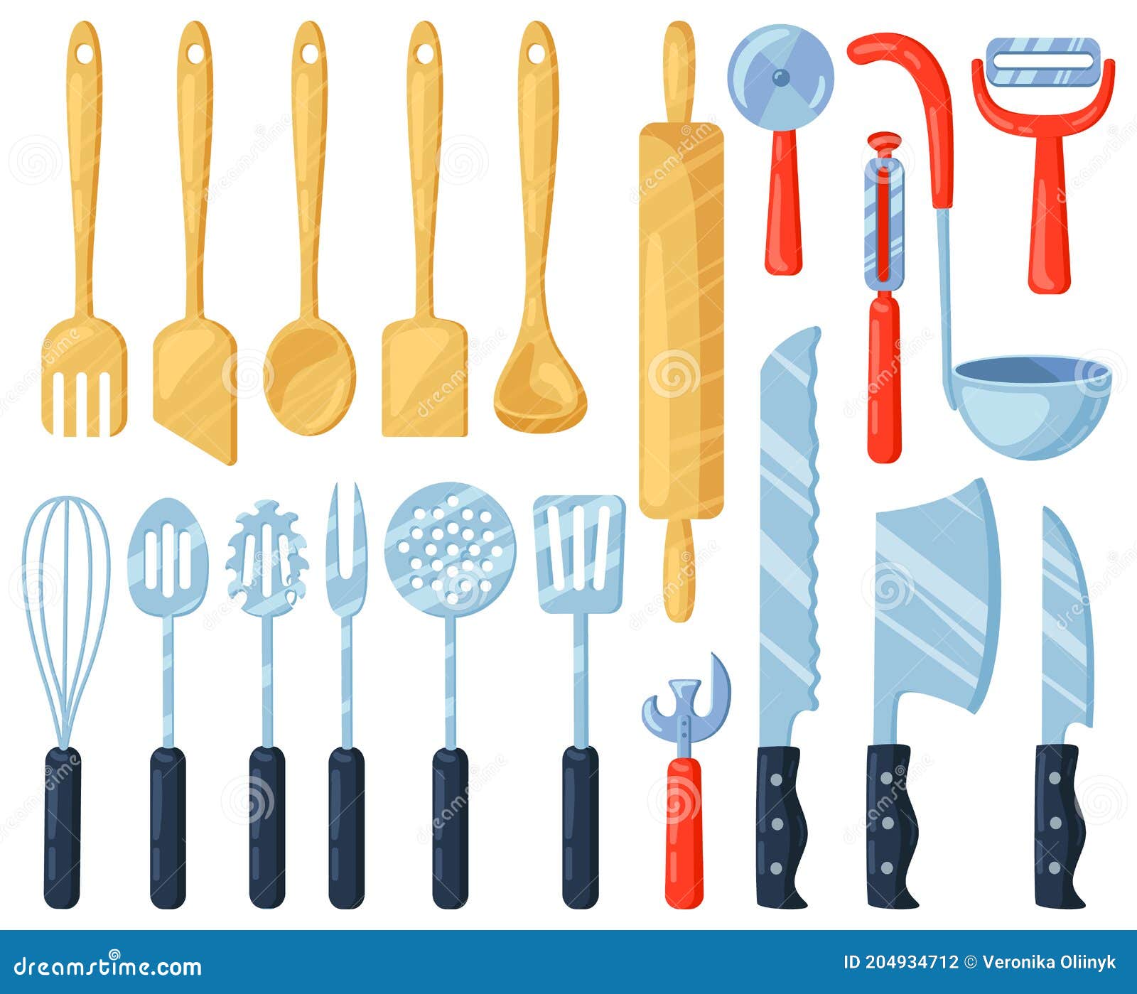 Kitchen Utensils. Kitchenware Cutlery Tools, Knives, Forks, Spatula and