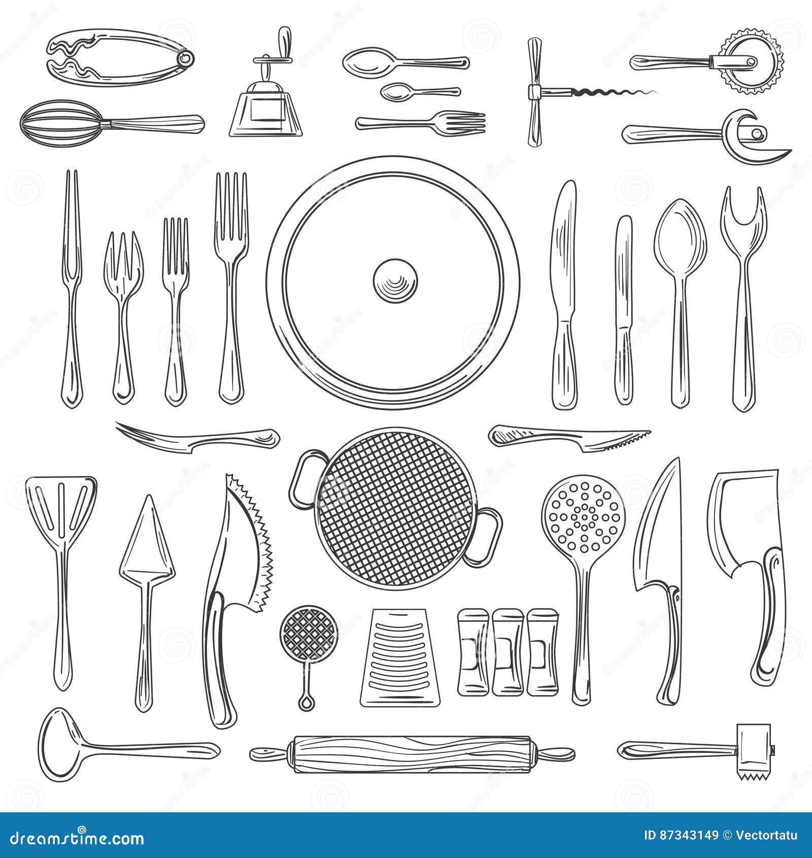 Kitchen utensils characters on shelves, sketch drawing for your design, Art  Print | Barewalls Posters & Prints | bwc15438159