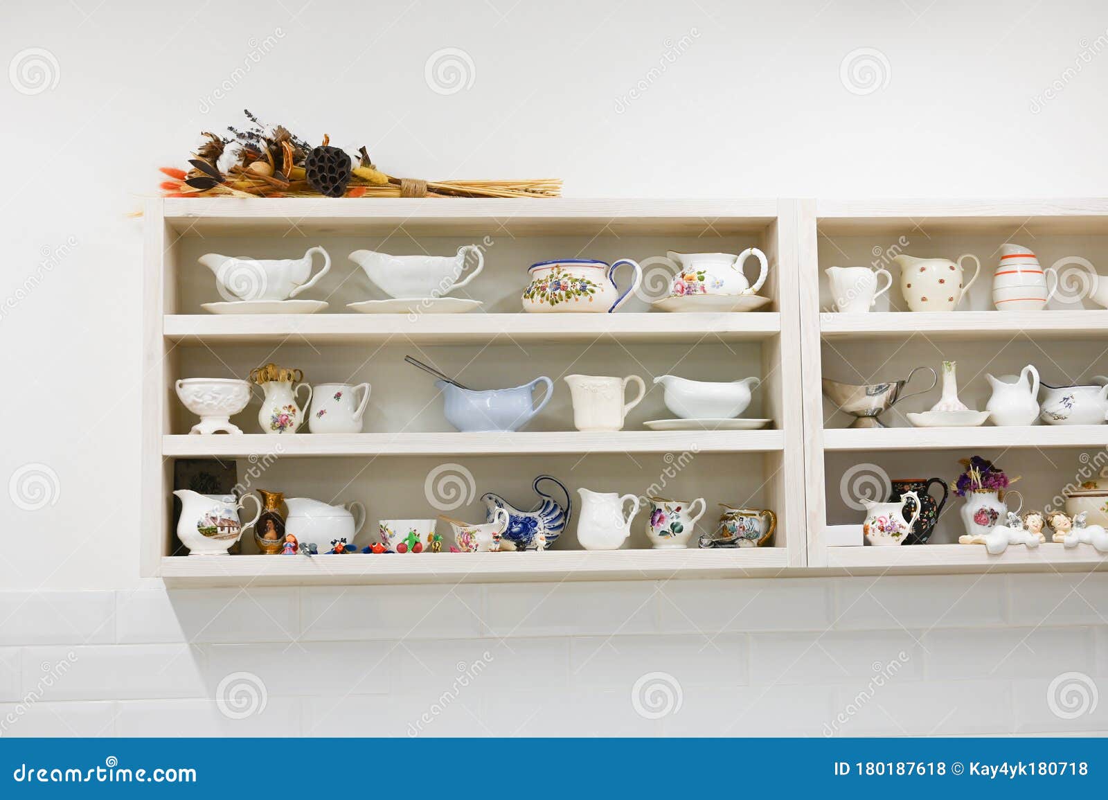 Kitchen Utensils on the Shelves. Place for Kitchen Utensils Stock Photo