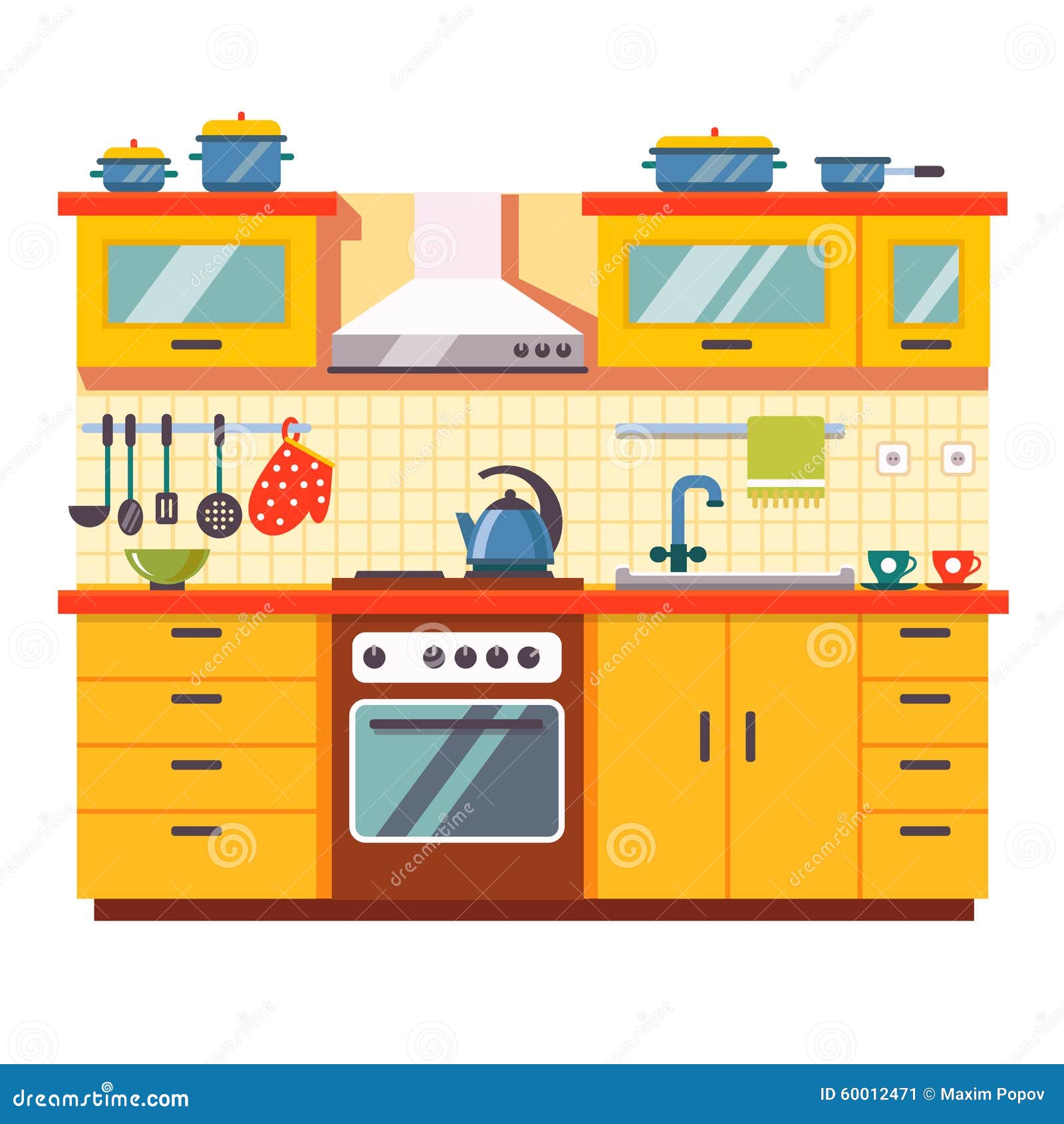 Kitchen wall interior stock vector. Illustration of cooking - 60012471