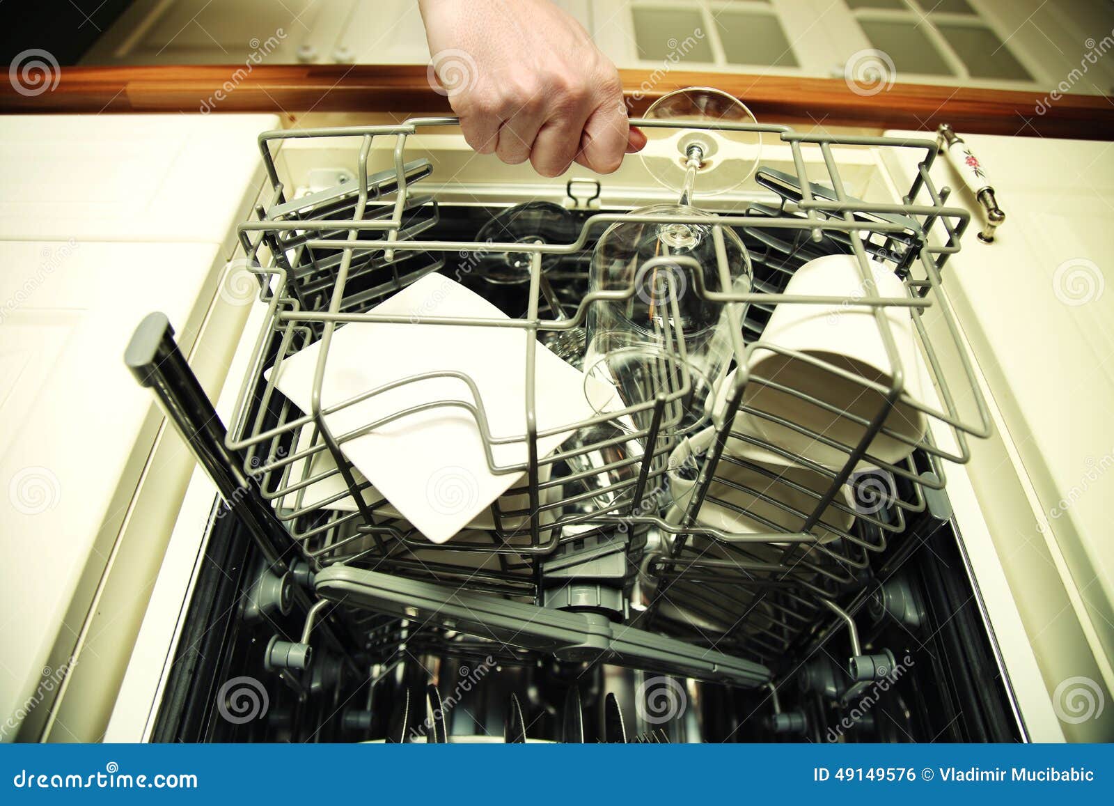 Kitchen Woman with a Clean Wine Glass Stock Photo Image of showing