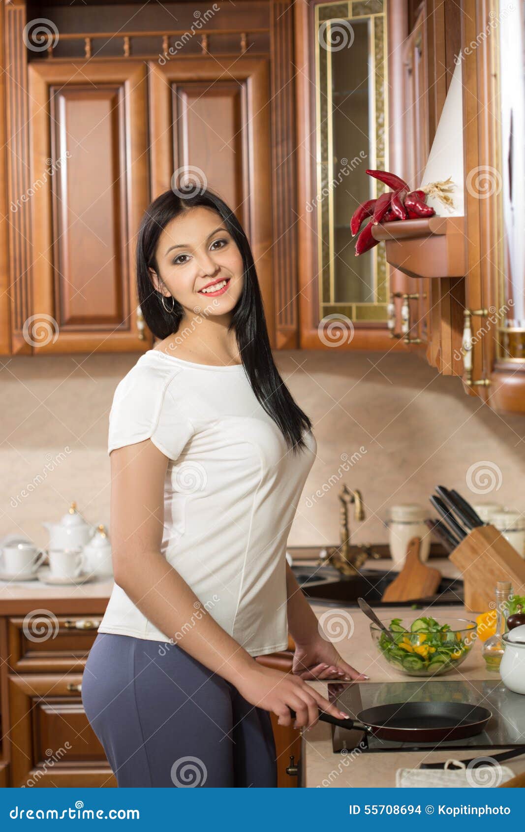 Kitchen Woman. Young Beautiful Girl Holding A Stock Photo - Image of