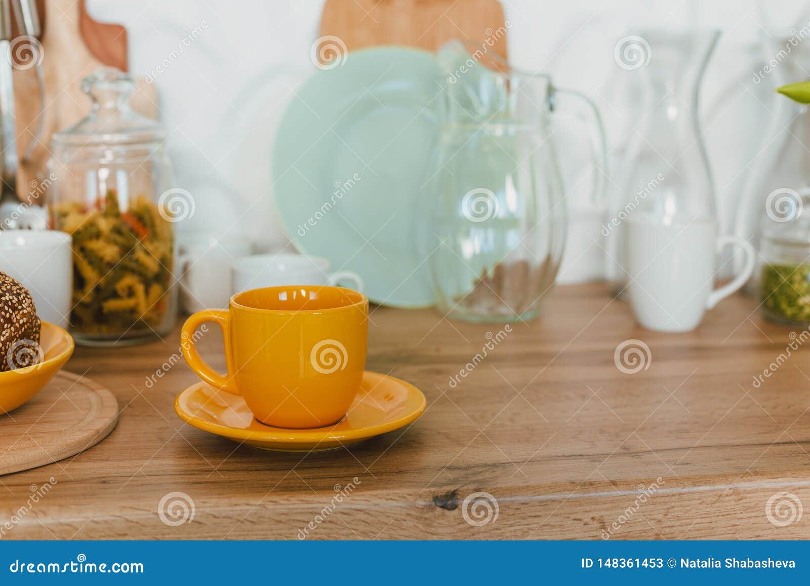 Modern Kitchen at Home with Kitchenware Stock Image Image of
