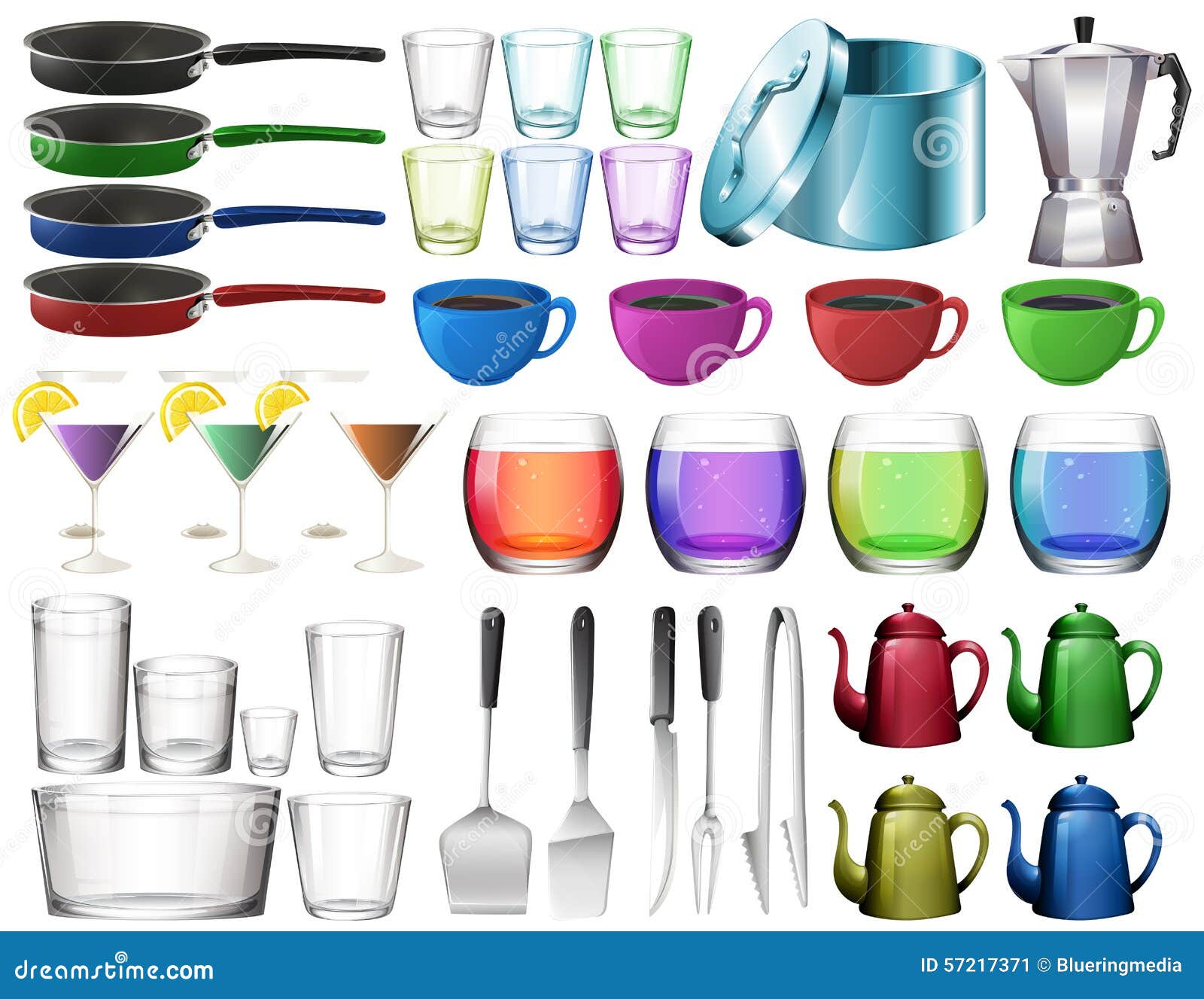 Kitchenware Set with Glasses Stock Vector Illustration of glasses