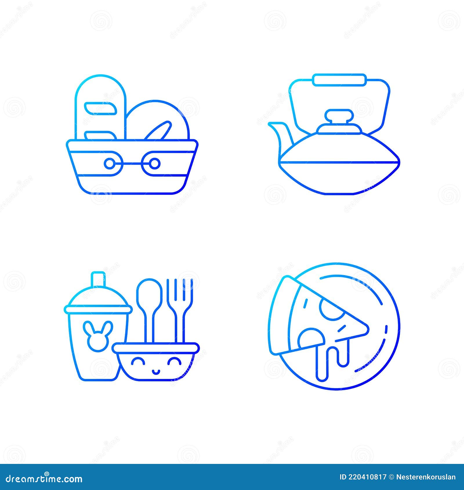 kitcken dinnerware gradient linear  icons set