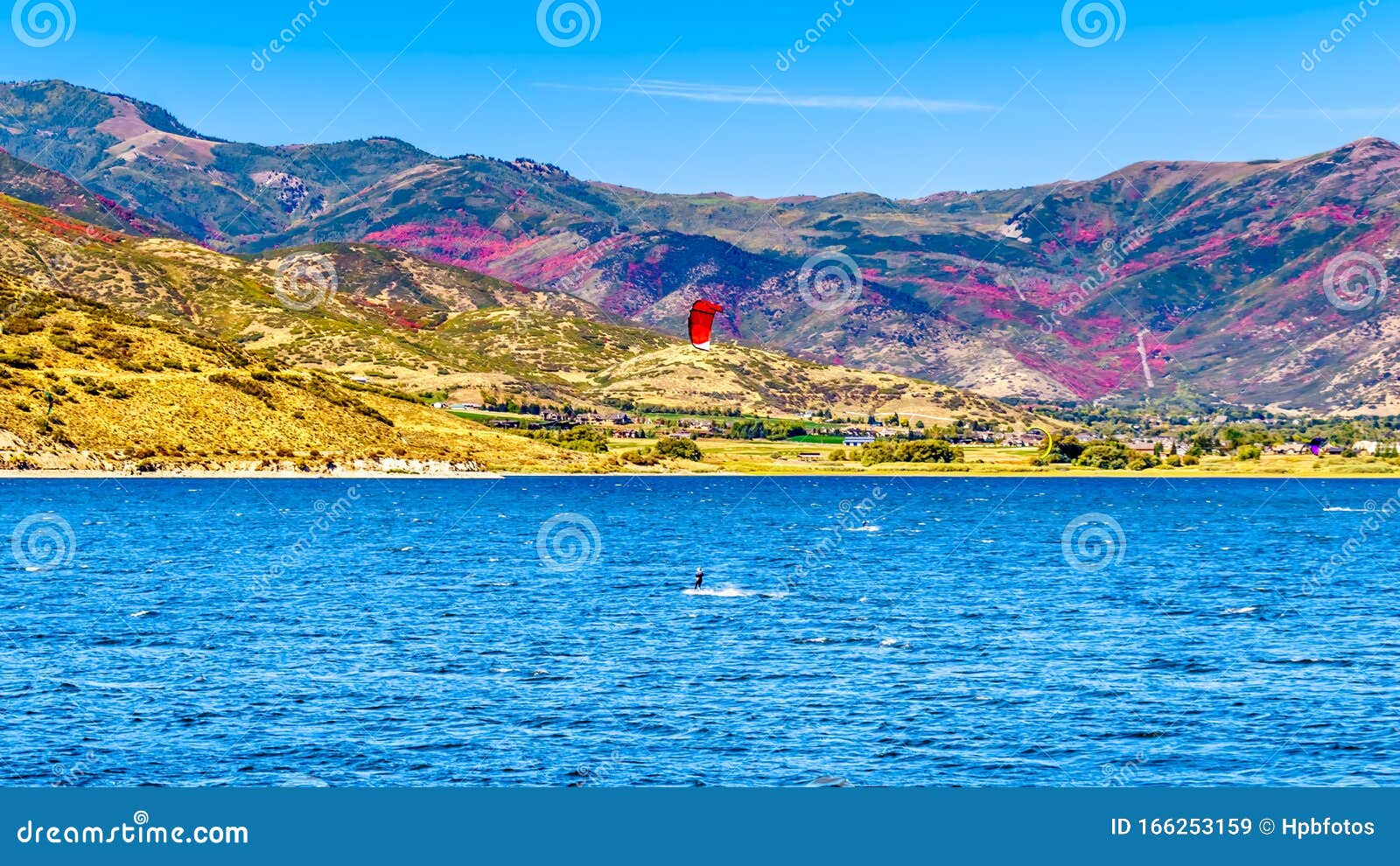 Kite Surfing Deer Creek Reservoir Near Provo Utah United States Sept Surrounded Fall Colors Hills 166253159 