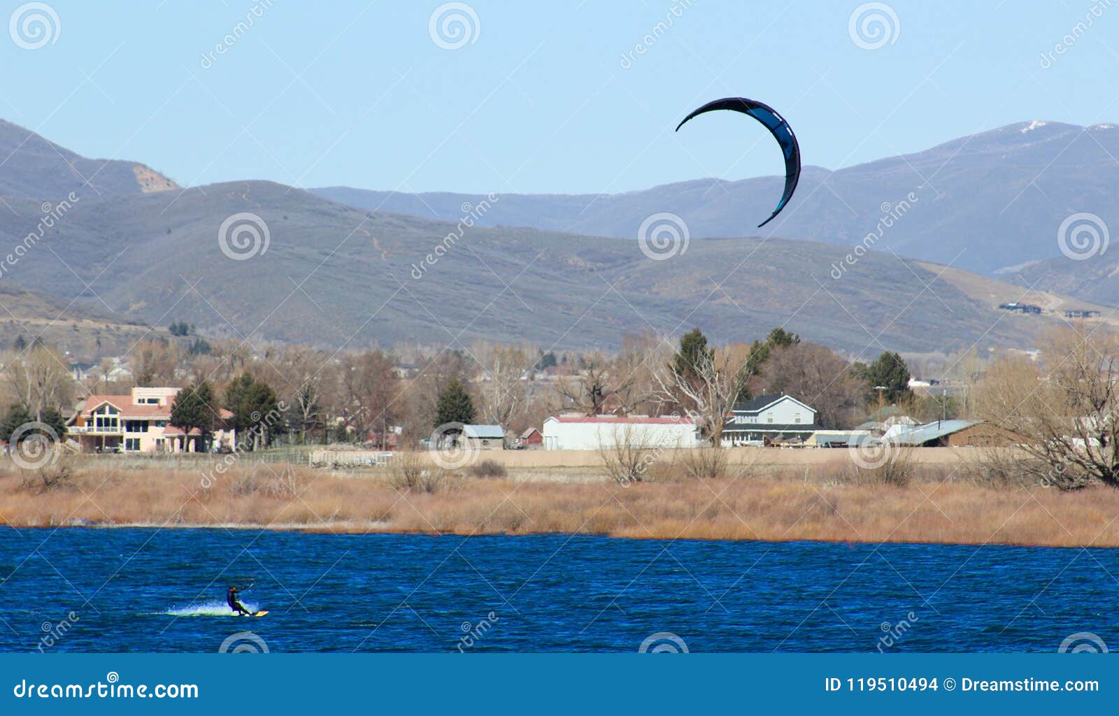 Kite Surfing Deer Creek Reservoir Two Kite Surfers Enjoying Spring Deer Creek Reservoir Middle Mountain 119510494 
