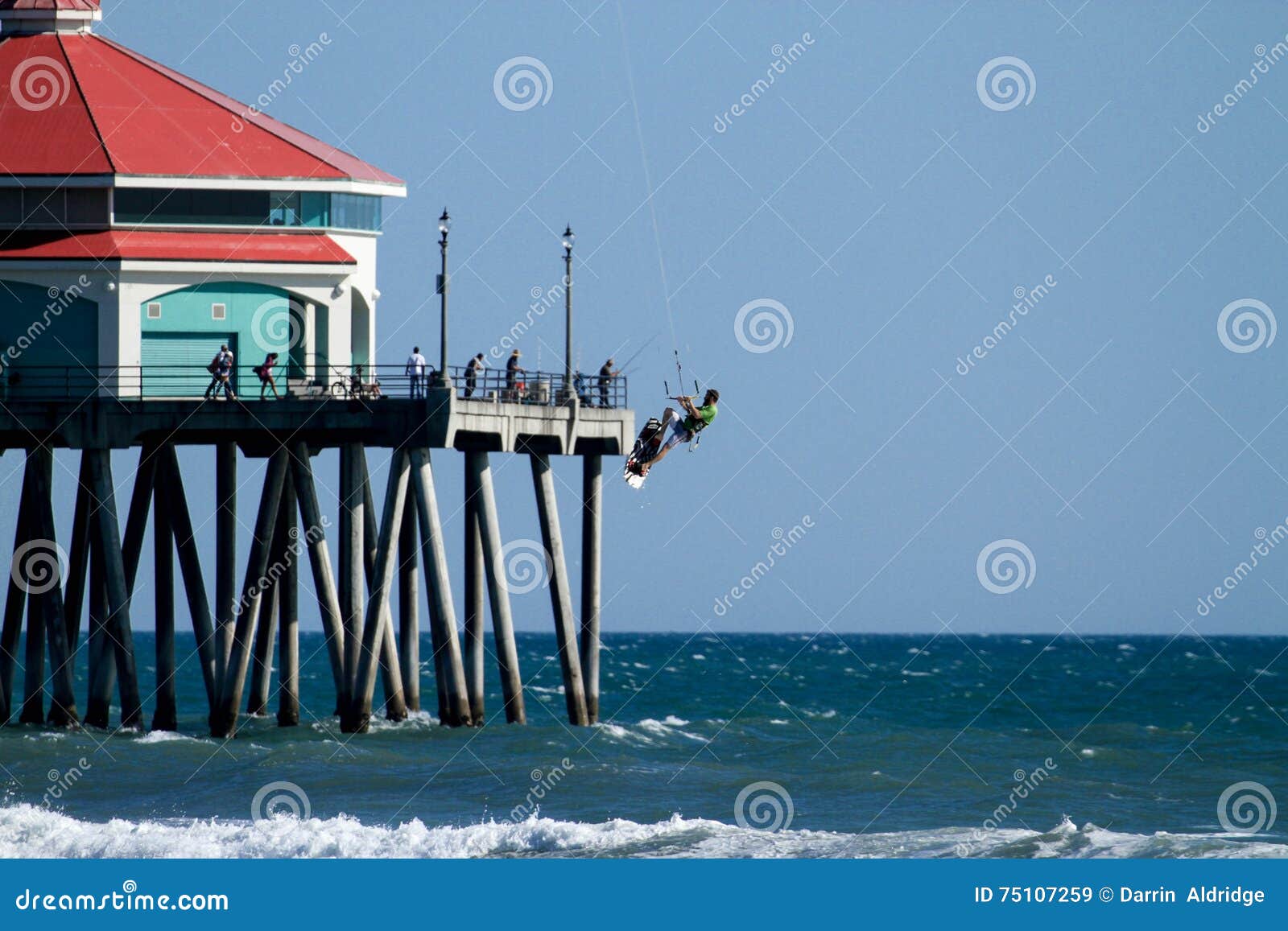 Kite Surfing at Huntington Beach Pier Stock Image Image of boarding