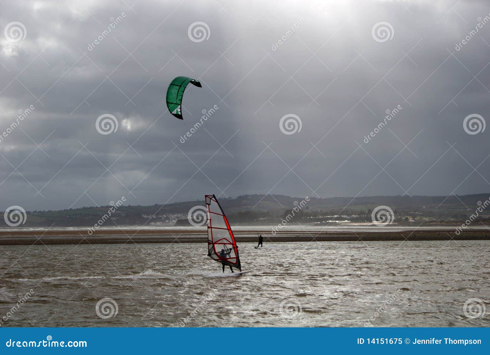 Kitesurfer and windsurfer stock image. Image of launch 14151675