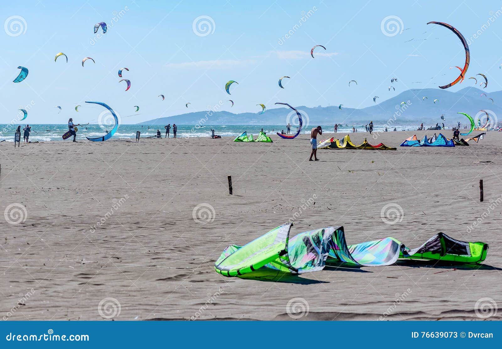 Kitesurfers on the Beach in Ulcinj, Montenegro Editorial Stock Photo