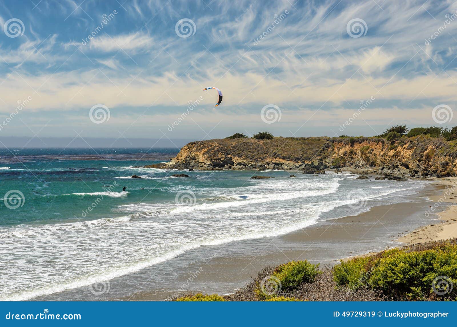 Kitesurfing on the Beach of California Stock Image Image of clouds
