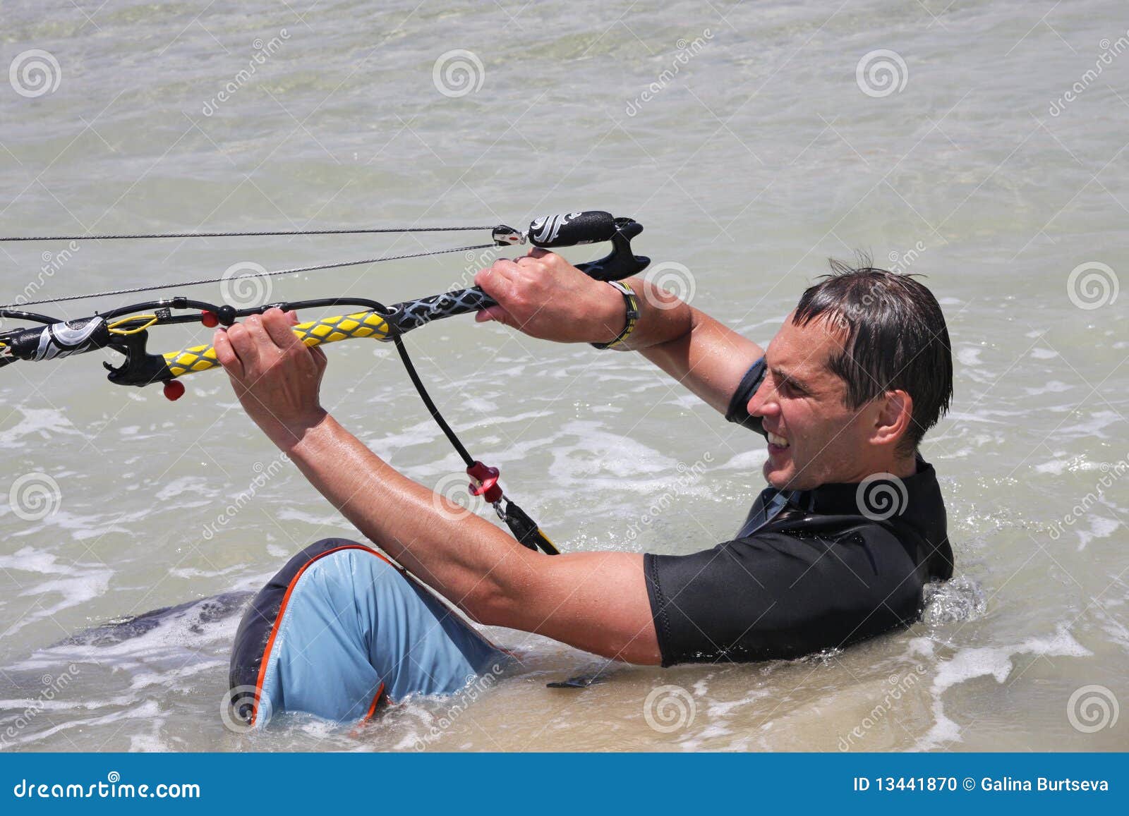 Kitesurfing. Waterstart. stock photo. Image of sportsman 13441870