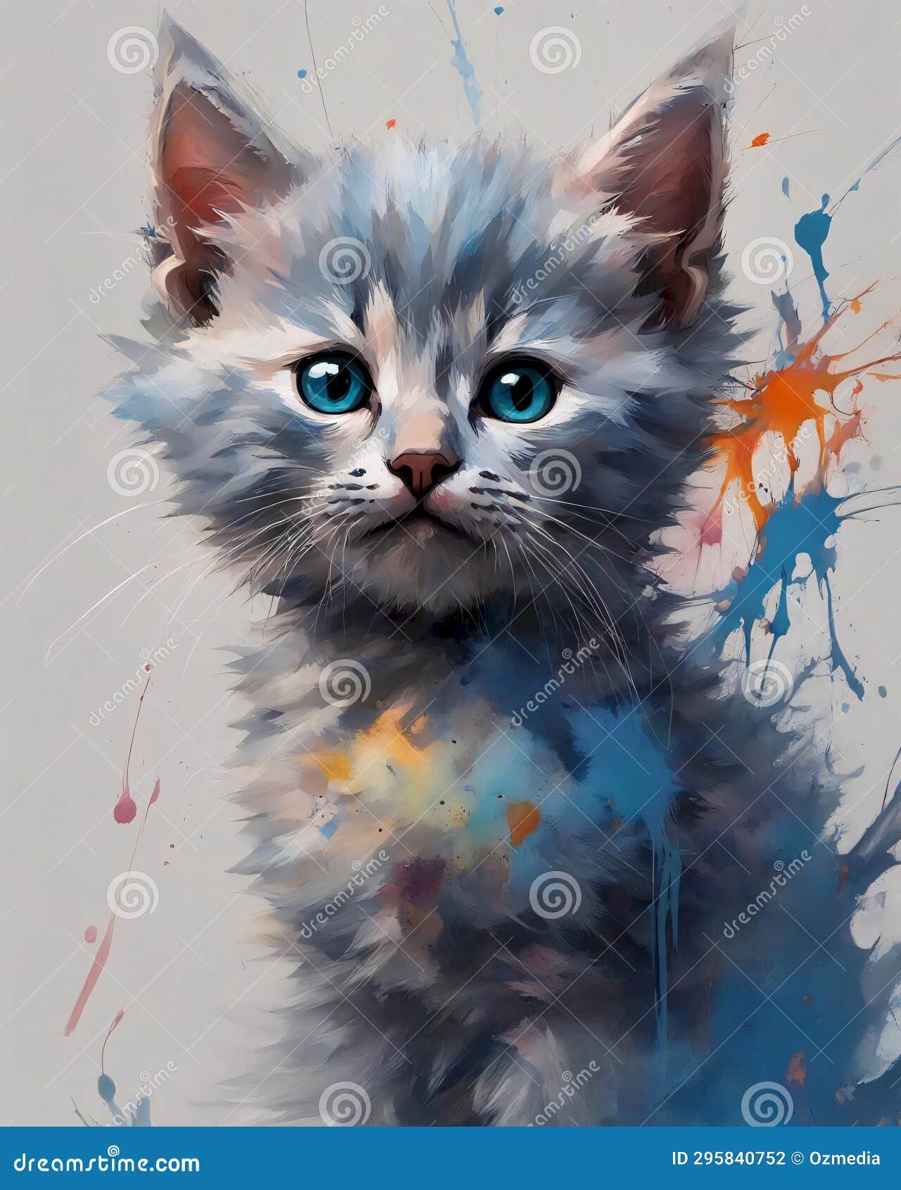 kitten amidst a colorful ink splatter