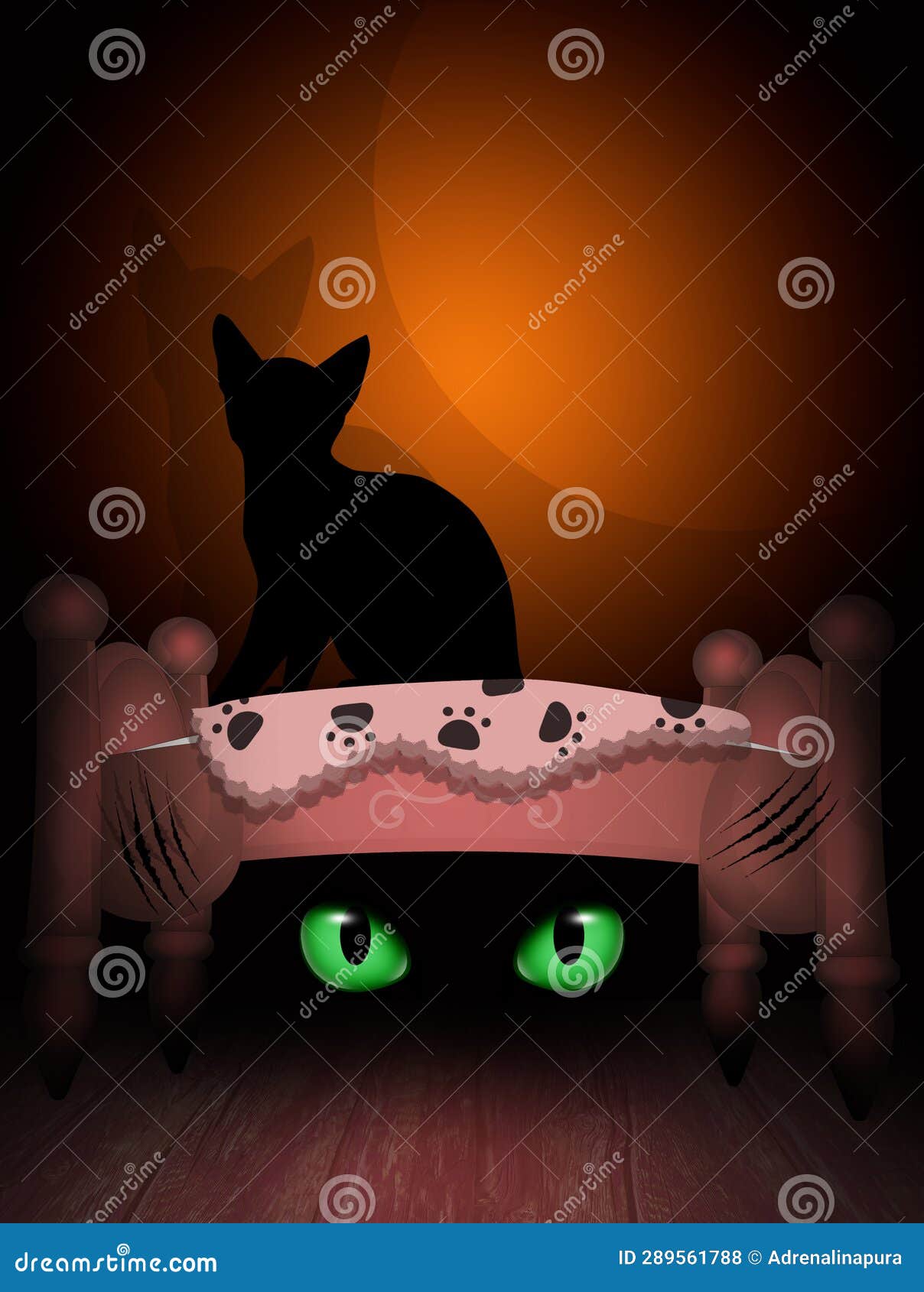 Kitten on the Bed in the Halloween Night Stock Photo Image of