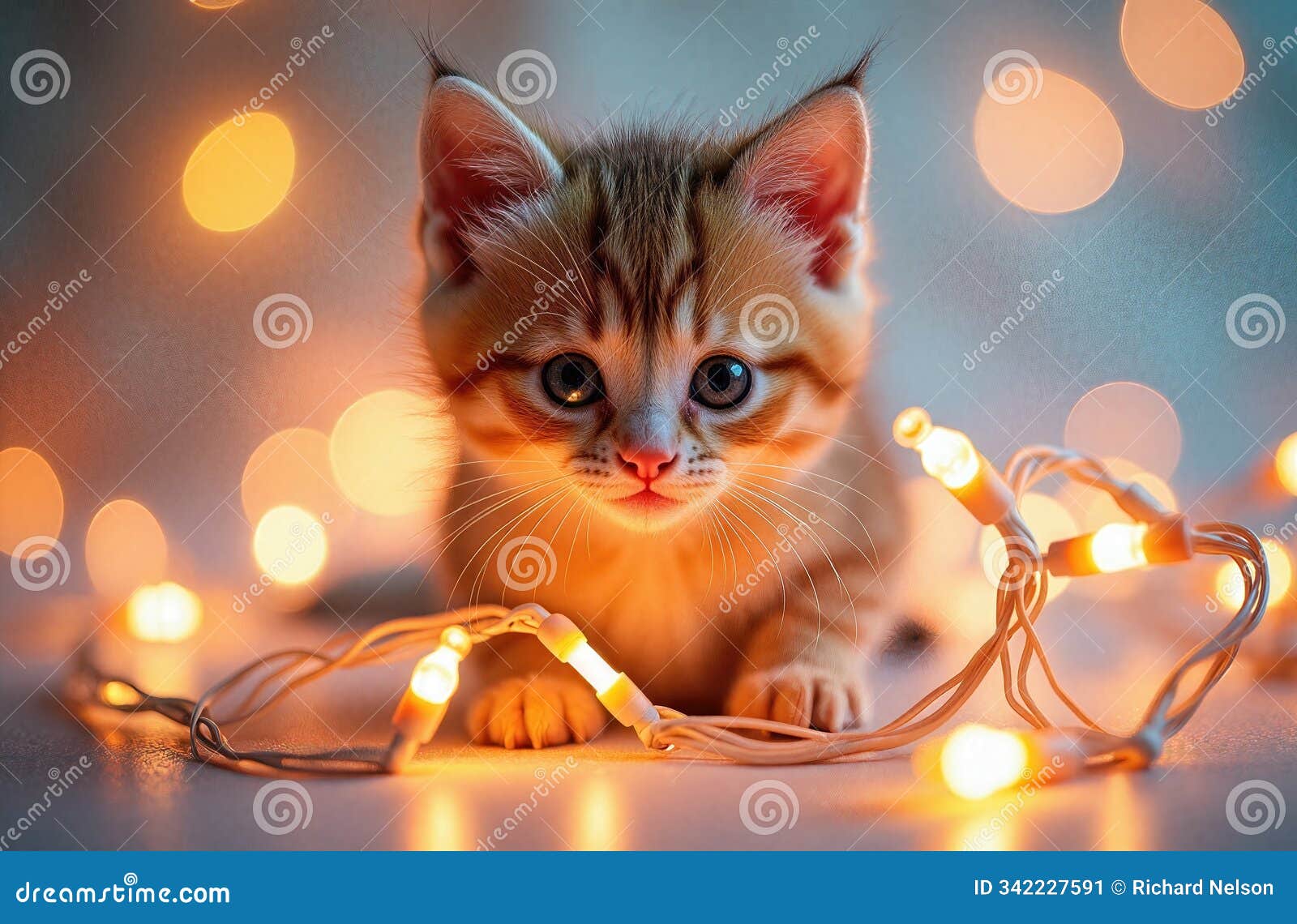 kitten with christmas lights