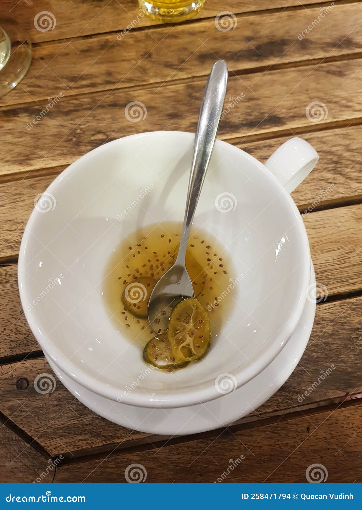 Kitten Dishes and Drinks, Coffee or Fruit Drinks. Stock Photo Image