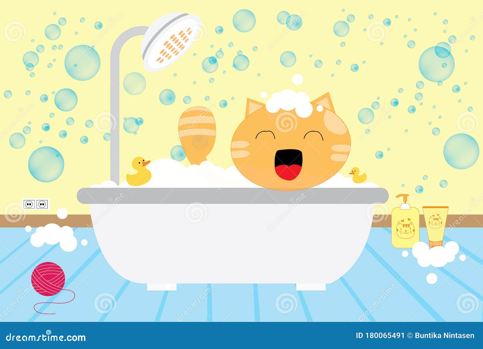Kitten Taking a Bath Illustration Stock Image Image of flooring, bath