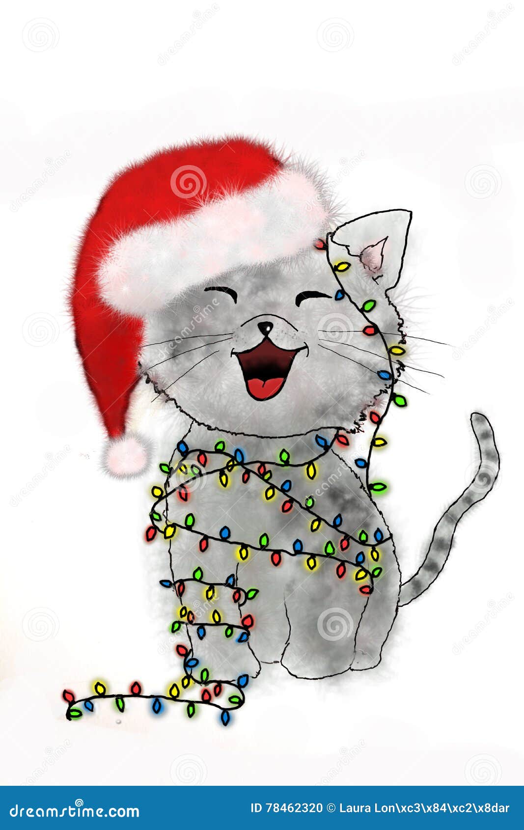 kitten-tangled-christmas-lights-illustra