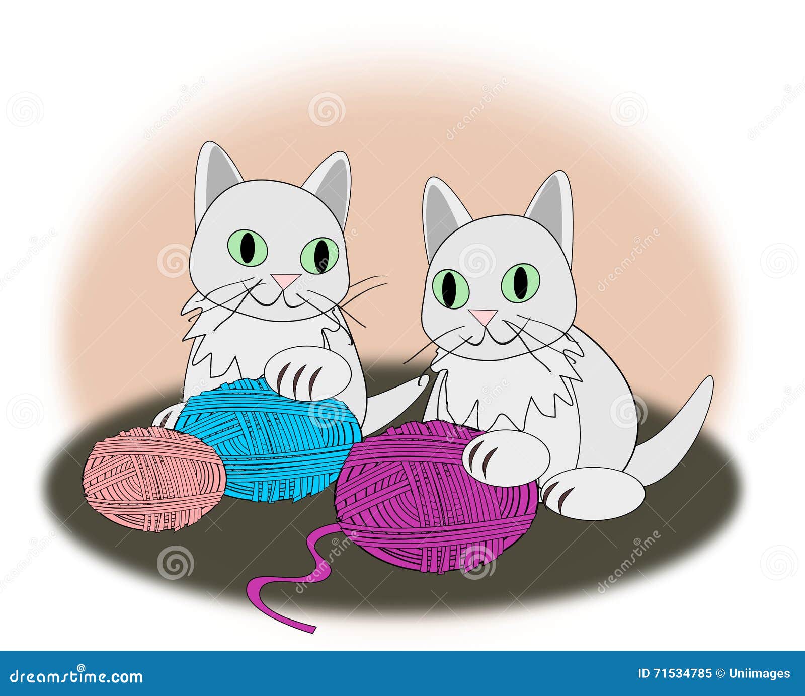 Kittens with balls of yarn stock illustration. Illustration of felines