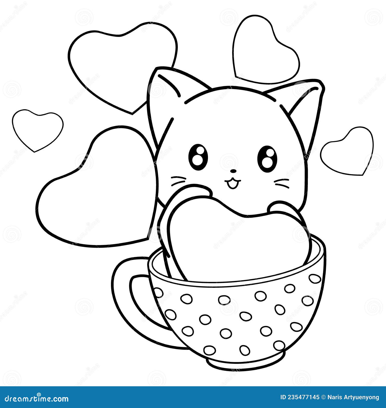 Kitty with Heart Cartoon Character Coloring Page 13 Stock Vector ...