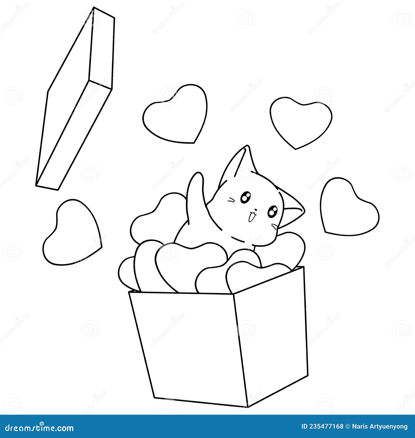 Kitty with Heart Cartoon Character Coloring Page 5 Stock Vector ...