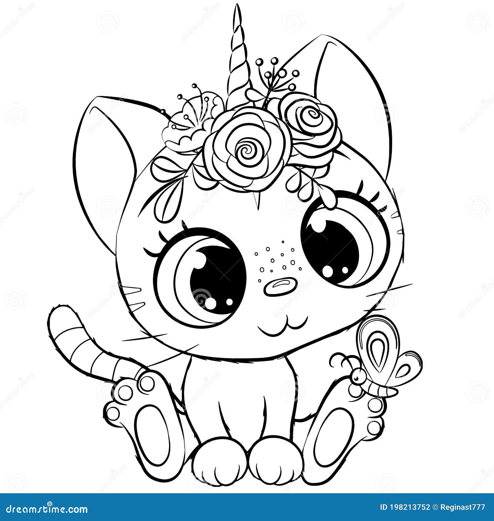 Kitty Unicorn Outlined for Coloring Book Isolated on a White Background