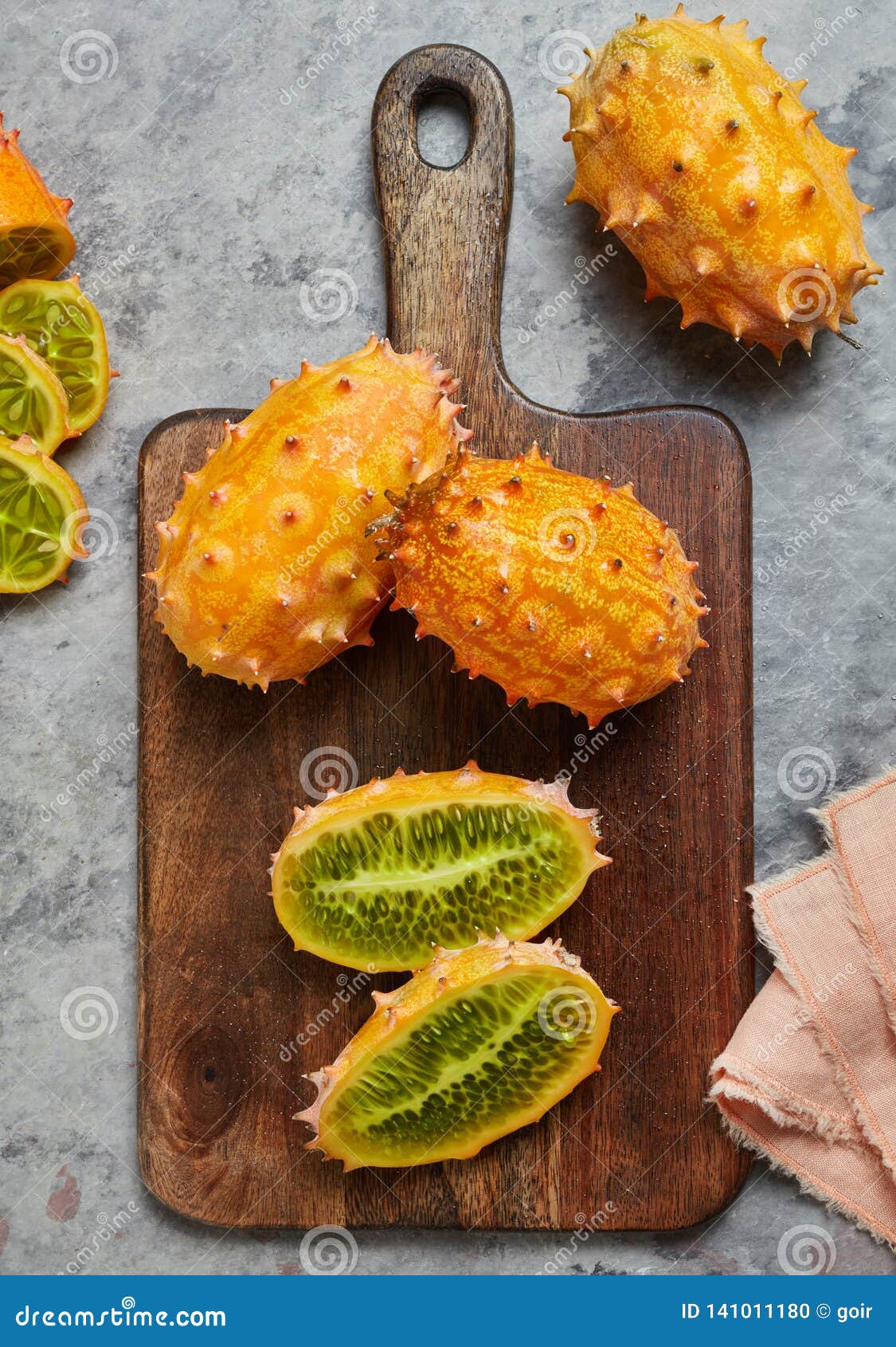 Kiwano Fruits on a Cutting Board Stock Photo Image of object, board