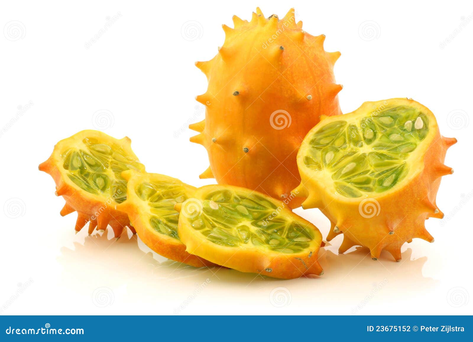 Kiwano Melon and a Cut One on Stock Photo Image of freshness, fresh