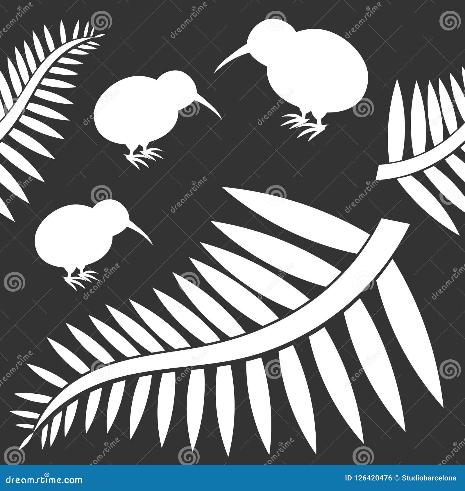 Kiwi Bird and Ferns Background Stock Vector - Illustration of bird