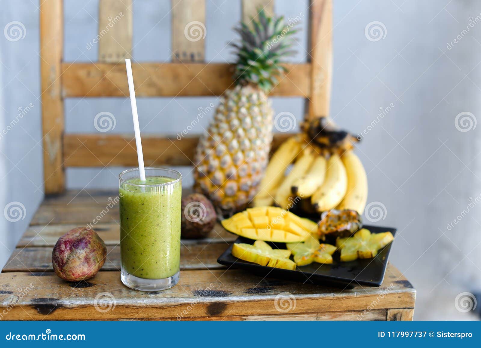 Kiwi Fresh Yummy Juice Near Bananas, Carambola With Mango ...