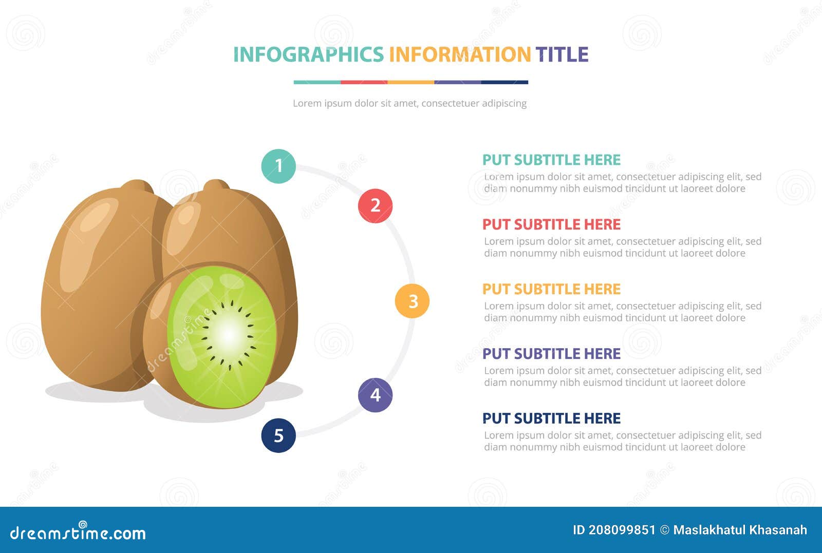 Kiwi Fruit Infographic Template with 5 Colorfull Bullet Number