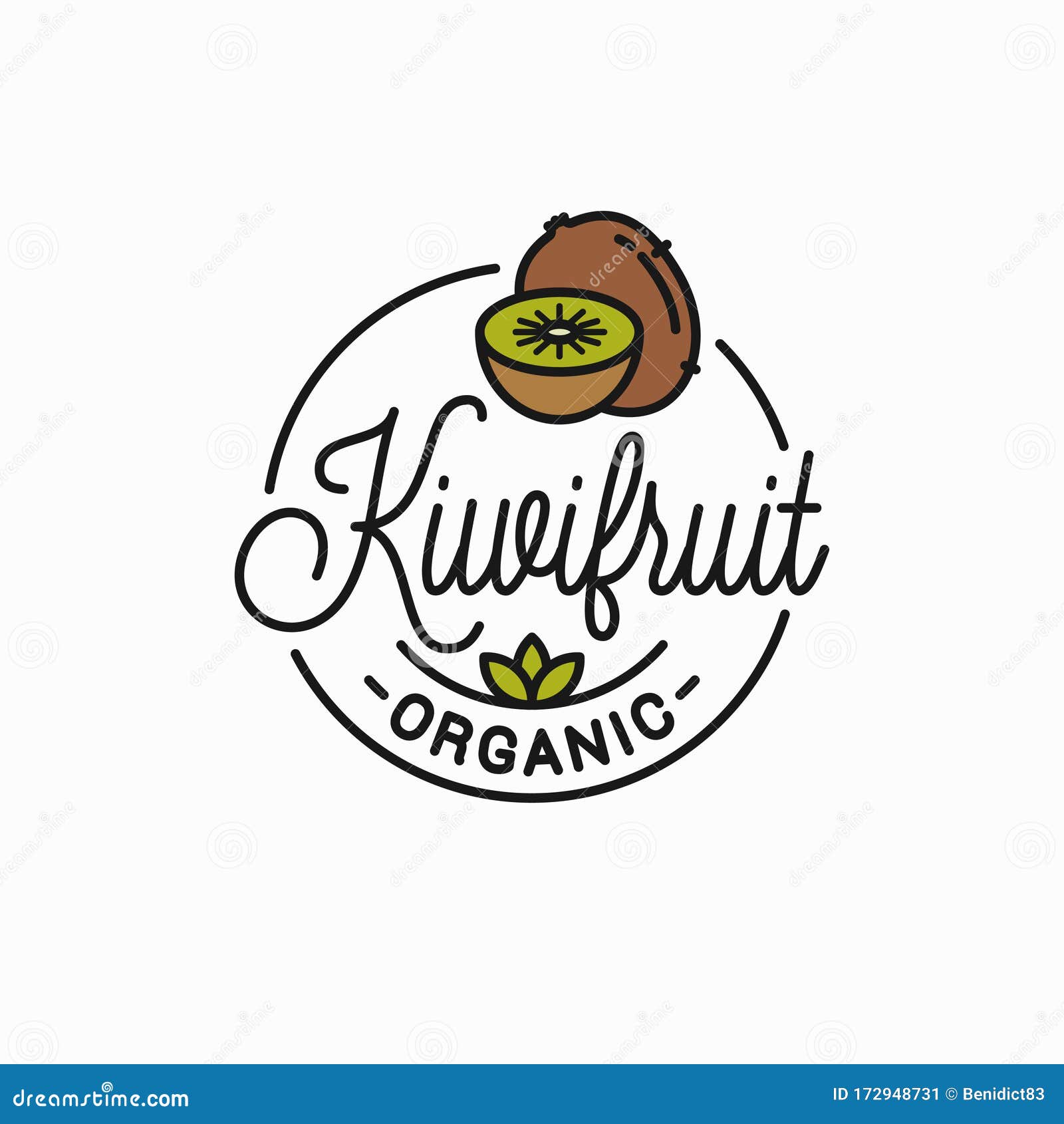 Kiwi Fruit Logo. Round Linear Logo of Kiwi Slice Stock Vector